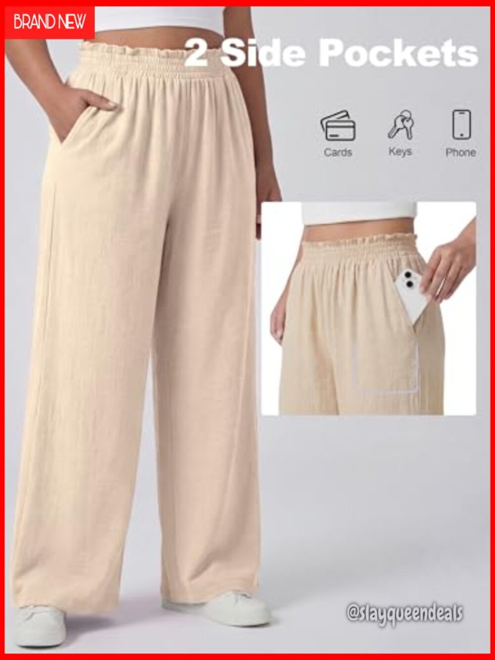 Plus Size Wide Leg Palazzo Pants Elastic High Waist with Pockets - Picture 5 of 7